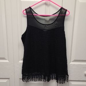 Dots Black Sheer Lace Fringe Blouse Cowgirl Whimsigoth Girlhood Goth XL